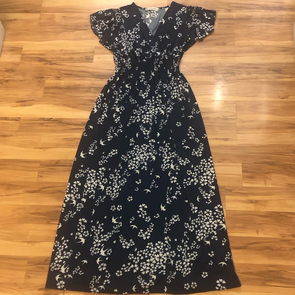 NWOT Women’s Teal Bird Floral Maxi Dress